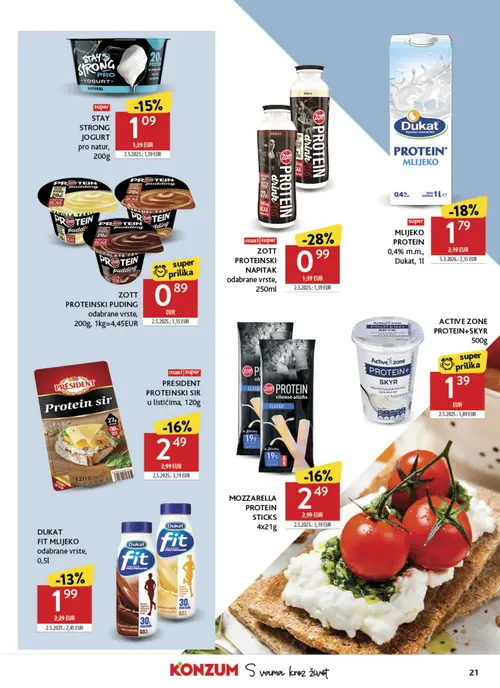Konzum katalog — stranica 21: ZOTT PROTEINSKI NAPITAK odabrane vrste, ACTIVE ZONE PROTEIN+SKYR, ZOTT PROTEINSKI PUDING odabrane vrste (vrijedi 02. 09. 2026.–08. 09. 2026.)