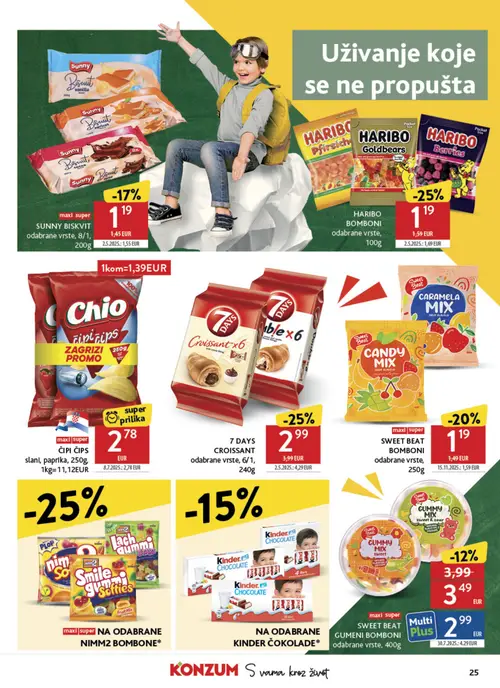 Konzum katalog — stranica 25: HARIBO BOMBONI odabrane vrste, 7 DAYS CROISSANT odabrane vrste, SWEET BEAT BOMBONI odabrane vrste (vrijedi 02. 09. 2026.–08. 09. 2026.)