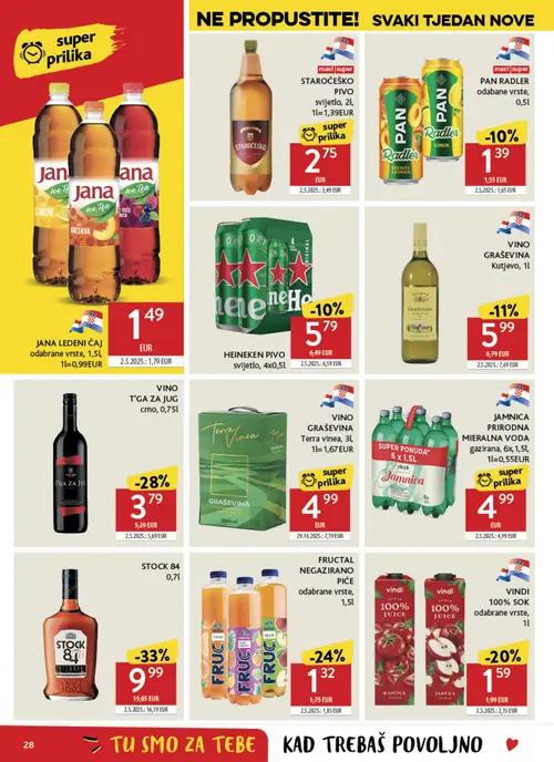 Konzum katalog — stranica 28: STOCK 84, VINO GRAŠEVINA Terra vinea, VINO T'GA ZA JUG crno, FRUCTAL NEG পানির OBEDRANE VRSTE (vrijedi 02. 09. 2026.–08. 09. 2026.)