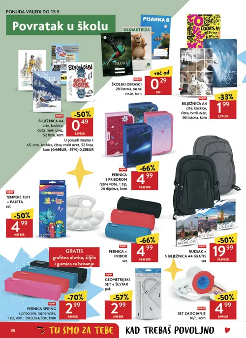 Konzum katalog — stranica 36: PERNICA SPRING, PERNICA + PRIBOR, PERNICA S PRIBOROM, GEOMETRIJSKI SET + ŠESTAR (vrijedi 02. 09. 2026.–08. 09. 2026.)