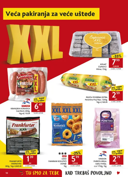 Konzum katalog — stranica 10: mlinar KOLAČ ČUPAVCI, LEDO PANIRANI KOLUTIĆI LIGNJE (vrijedi 09. 09. 2026.–15. 09. 2026.)