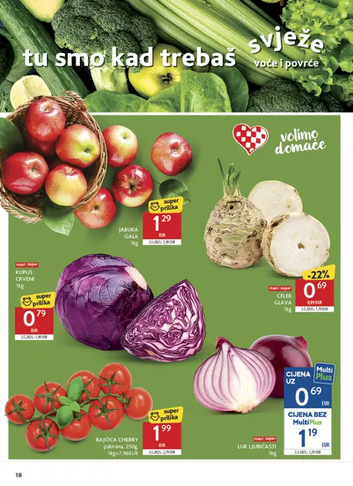 Konzum katalog — stranica 18: CELER GLAVA, KUPUS CRVENI, LUK LJUBIČASTI, JABUKA (vrijedi 16. 09. 2026.–22. 09. 2026.)