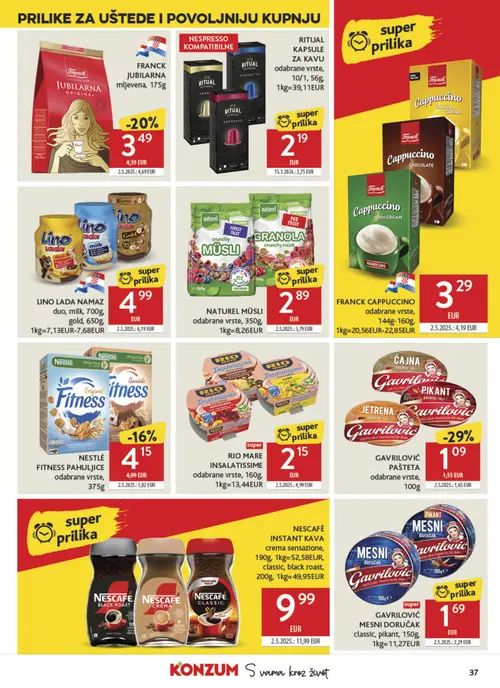 Konzum katalog — stranica 37: Rio Mare Insalatissime odabrane vrste, Gavriloć Pašteta odabrane vrste, Gavriloć Mesni doručak classic, pikant, Naturel Müsli odabrane vrste (vrijedi 16. 09. 2026.–22. 09. 2026.)