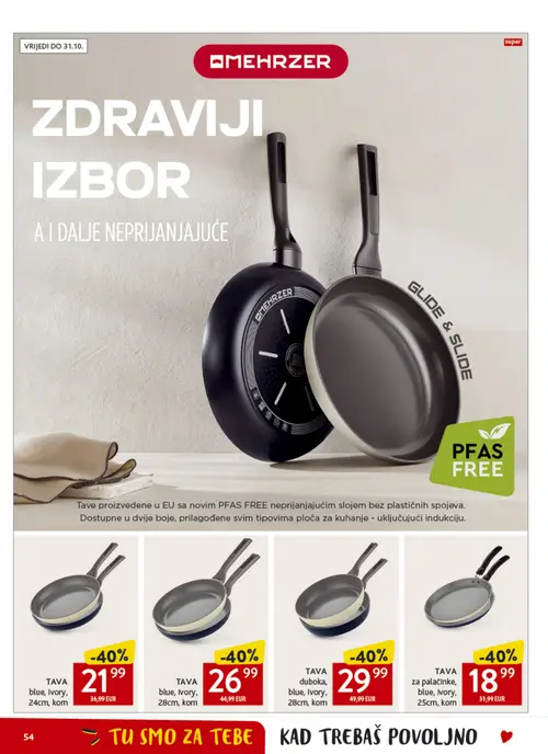 Konzum katalog — stranica 54: TAVA za palačinke, blue, Ivory, 25cm, kom, TAVA blue, Ivory, 24cm, kom, TAVA blue, Ivory, 28cm, kom, TAVA duboka, blue, Ivory, 28cm, kom (vrijedi 16. 09. 2026.–22. 09. 2026.)
