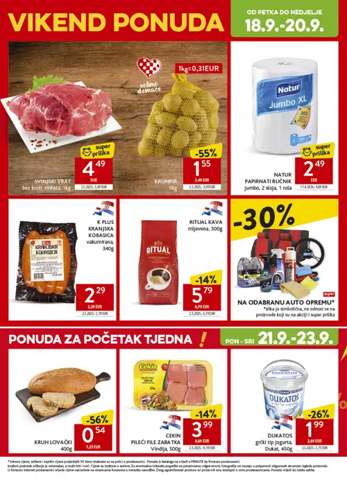 Konzum katalog — stranica 56: KRUH LOVAČKI, KRUMPIR, NATUR PAPIRNATI RUČNIK Jumbo, 2 sloja, 1 rola, Dukat DUKATOS grčki tip jogurta (vrijedi 16. 09. 2026.–22. 09. 2026.)