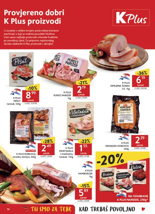 Konzum katalog — stranica 10: K PLUS DIMLJENA ŠUNKA, K PLUS KOBASICA lovačka, domaća (vrijedi 23. 09. 2026.–29. 09. 2026.)