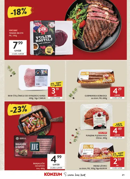 Konzum katalog — stranica 21: PIK GURMANSKA KOBASICA sa sirom (vrijedi 23. 09. 2026.–29. 09. 2026.)