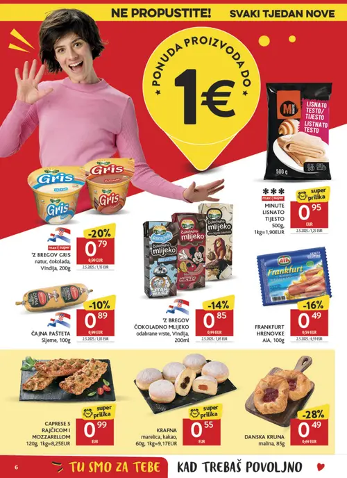 Konzum katalog — stranica 6: DANSKA KRUNA malina, 85g, M MINUTE LISNATO TIJESTO (vrijedi 23. 09. 2026.–29. 09. 2026.)
