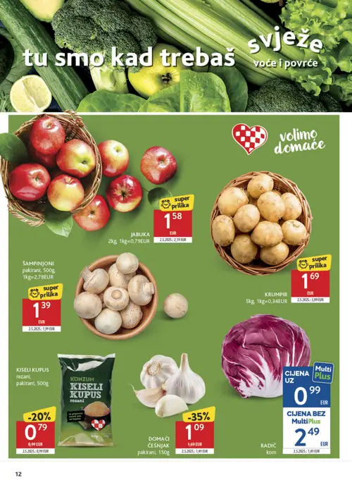 Konzum katalog — stranica 12: KRUMPIR, RADIĆ, ŠAMPINJONI pakirani, DOMAĆI ČEŠNJAK pakirani (vrijedi 30. 09. 2026.–06. 10. 2026.)