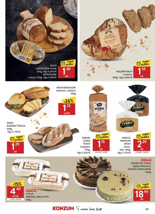 Konzum katalog — stranica 23: KRUH BESKVASNI kukuruzni, miješani (vrijedi 30. 09. 2026.–06. 10. 2026.)