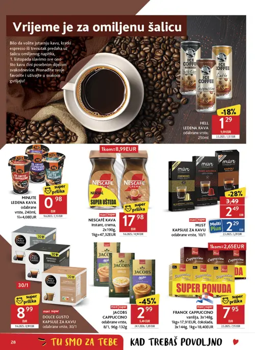 Konzum katalog — stranica 28: JACOBS CAPPUCCINO odabrane vrste, MUST KAPSULE ZA KAVU, MUST KAPSULE ZA KAVU odabrane vrste, HELL ICE COFFEE LEDENA KAVA odabrane vrste (vrijedi 30. 09. 2026.–06. 10. 2026.)