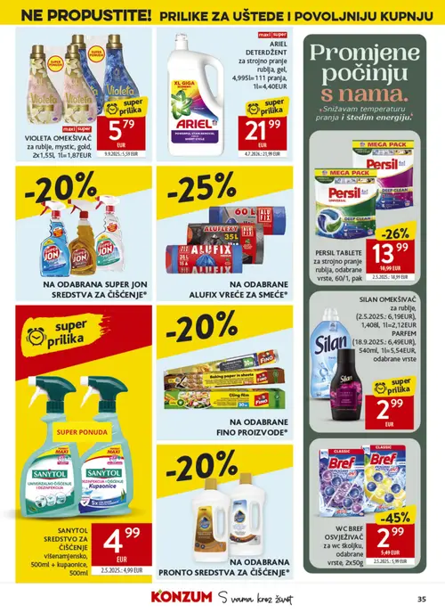 Konzum katalog — stranica 35: SILAN OMEKŠIVAČ za rublje, odabrane vrste, Bref WC BREF OSVJEŽIVAČ za wc školjku, odabrane vrste, PERSIL TABLETE za strojno pranje rublja, odabrane vrste (vrijedi 30. 09. 2026.–06. 10. 2026.)