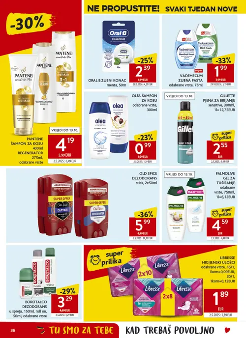 Konzum katalog — stranica 36: Old Spice dezodorans stick,, Libresse higijenski ulošci, odabrane vrste, Vademecum zubna pasta, odabrane vrste, Pantene šampon za kosu, regenerator, odabrane vrste (vrijedi 30. 09. 2026.–06. 10. 2026.)