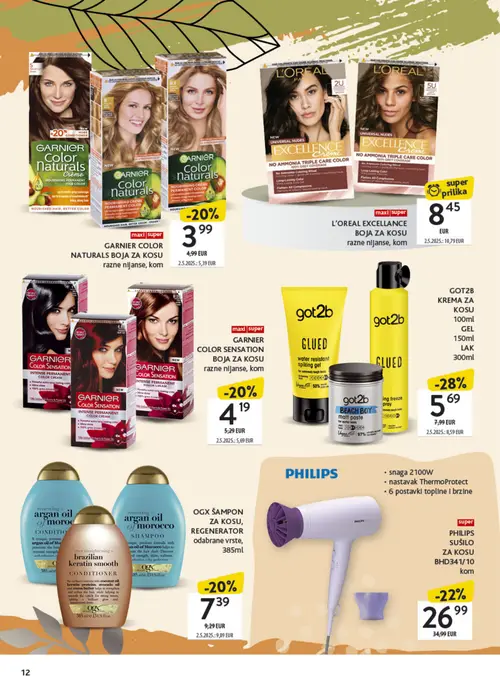 Konzum katalog — stranica 12: got2b BEACH BOY matt paste, GARNIER COLOR SENSATION INTENSE PERMANENT COLOR CREAM, GARNIER COLOR NATURALS BOJA ZA KOSU razne nijanse, PHILIPS SUŠILO ZA KOSU (vrijedi 21. 09. 2026.–04. 10. 2026.)