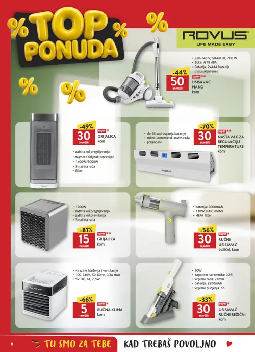 Konzum katalog — stranica 8: GRIJALICA, NASTAVAK ZA REGULACIJU TEMPERATURE, ARCTIC AIR RUČNA KLIMA, RUČNI USISAVAČ bežični (vrijedi 09.10.–31.10.2026.)