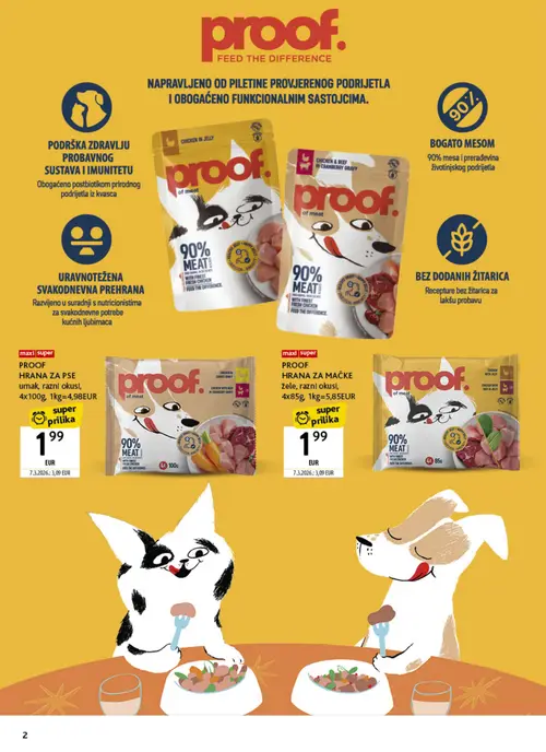 Konzum katalog — stranica 2: PROOF PROOF HRANA ZA PSE umak, razni okusi, PROOF PROOF HRANA ZA MAČKE žele, razni okusi (vrijedi 06. 07. 2026.–26. 07. 2026.)
