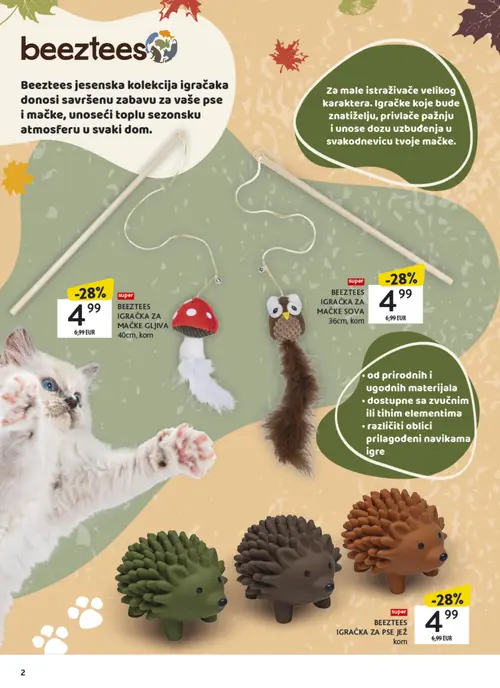 Konzum katalog — stranica 2: BEEZTEES IGRAČKA ZA MAČKE GLJIVA 40cm, BEEZTEES IGRAČKA ZA PSE JEŽ, BEEZTEES IGRAČKA ZA MAČKE SOVA 36cm (vrijedi 05.10.–18.10.2026.)