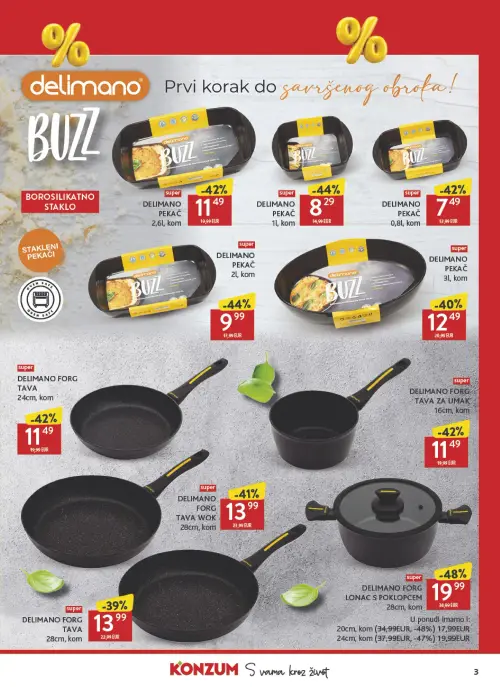 Konzum katalog — stranica 3: Delimano DELIMANO FORG LONAC S POKLOPCEM, Delimano DELIMANO FORG LONAC S POKLOPCEM, Delimano DELIMANO FORG LONAC S POKLOPCEM, Delimano DELIMANO PEKAČ (vrijedi 19. 06. 2026.–19. 07. 2026.)