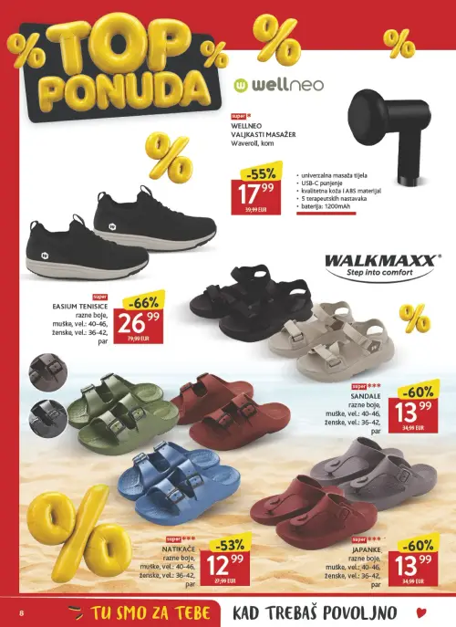 Konzum katalog — stranica 8: EASIUM TENISICE, WALKMAXX SANDALE, JAPANKE, WELLNEO VALJKASTI MASAŽER Waveroll (vrijedi 19. 06. 2026.–19. 07. 2026.)