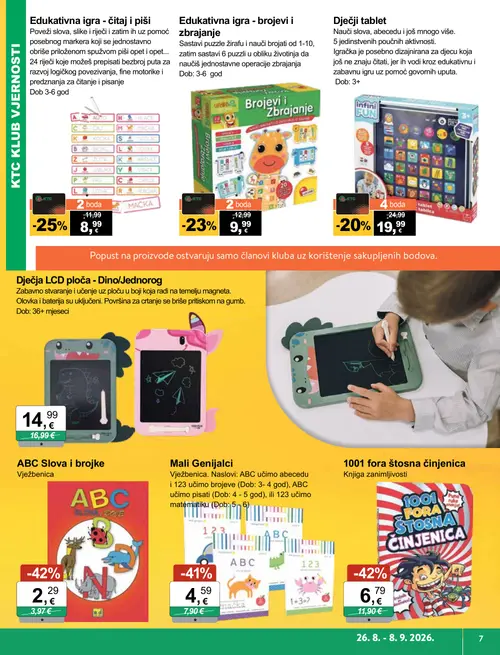 KTC katalog — stranica 7: 1001 fora štosna činjenica, ABC Slova i brojke, Mali Genijalci, Edukativna igra - čitaj i piši (vrijedi 26. 08. 2026.–08. 09. 2026.)