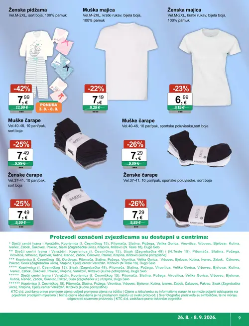 KTC katalog — stranica 9: Ženska pidžama, BARTONS Muške čarape, BARTONS Ženske čarape, BARTONS Ženske čarape (vrijedi 26. 08. 2026.–08. 09. 2026.)