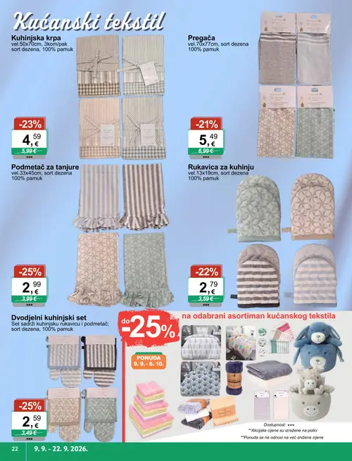 KTC katalog — stranica 10: Dvodjelni kuhinjski set, Podmetač za tanjure, Kuhinjska krpa, Rukavica za kuhinju (vrijedi 09. 09. 2026.–22. 09. 2026.)