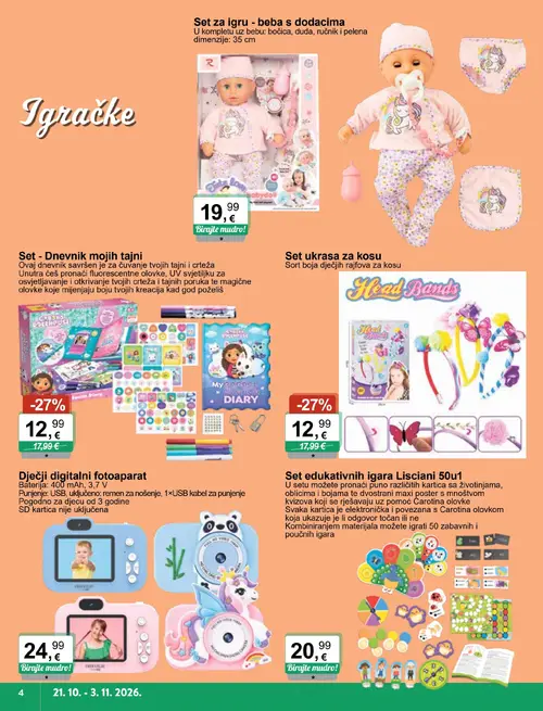 KTC katalog — stranica 4: Set - Dnevnik mojih tajni, Set za igru - beba s dodacima, Set ukrasa za kosu, Set edukativnih igara Lisciani 50u1 (vrijedi 21.10.–03.11.2026.)
