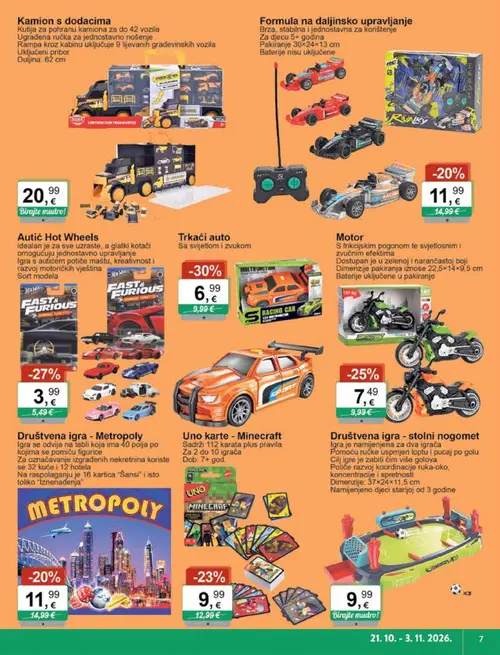 KTC katalog — stranica 7: Trkaći auto, Hot Wheels Autić Hot Wheels, Motor, Uno karte - Minecraft (vrijedi 21.10.–03.11.2026.)