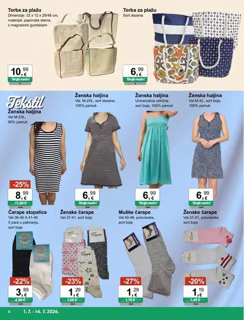KTC katalog — stranica 6: Muške čarape, Ženska haljina, Ženske čarape, Čarape stopalice (vrijedi 01. 07. 2026.–14. 07. 2026.)
