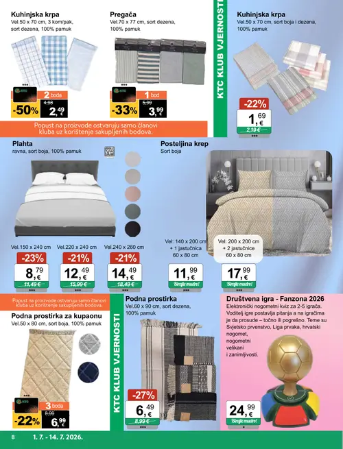 KTC katalog — stranica 8: Kuhinjska krpa, Pregača, Podna prostirka, Plahta (vrijedi 01. 07. 2026.–14. 07. 2026.)