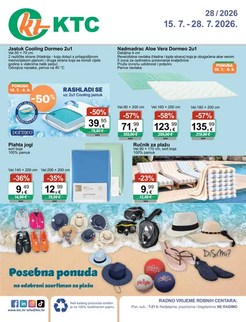 KTC katalog — stranica 1: Nadmadrac Aloe Vera, Nadmadrac Aloe Vera, Nadmadrac Aloe Vera, Dormeo Rashladna navlaka (vrijedi 15. 07. 2026.–28. 07. 2026.)