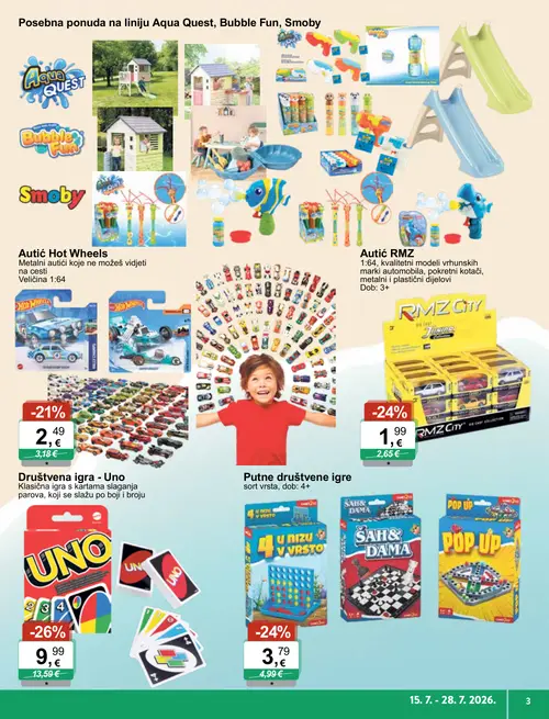 KTC katalog — stranica 3: Uno Društvena igra - Uno, RMZ Autić RMZ, Društvene igre, Hot Wheels Autić Hot Wheels (vrijedi 15. 07. 2026.–28. 07. 2026.)