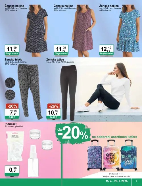 KTC katalog — stranica 9: Ženske tajice, crne, Ženske hlače, sort dezena, Ženska haljina, sort dezena, Ženska haljina, sort dezena (vrijedi 15. 07. 2026.–28. 07. 2026.)