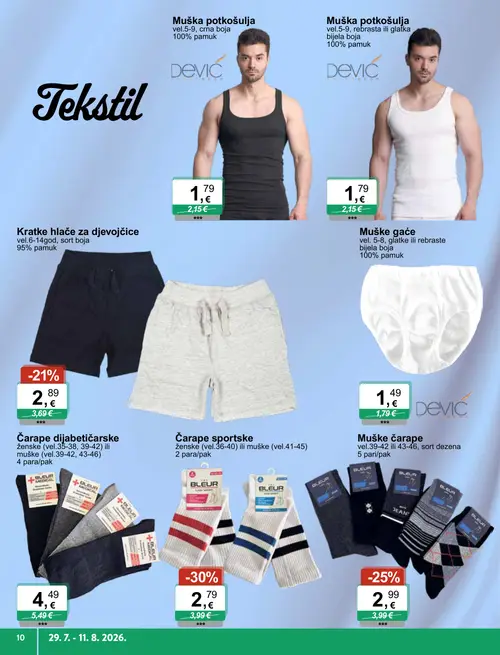 KTC katalog — stranica 10: BLEUR Čarape sportske, BLEUR Muške čarape, Kratke hlače za djevojčice, BLEUR MEDICAL Čarape dijabetičarske (vrijedi 29. 07. 2026.–11. 08. 2026.)