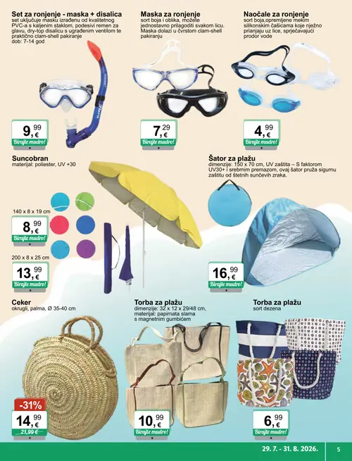 KTC katalog — stranica 5: Ceker, Torba za plažu, Torba za plažu, Šator za plažu (vrijedi 29. 07. 2026.–11. 08. 2026.)
