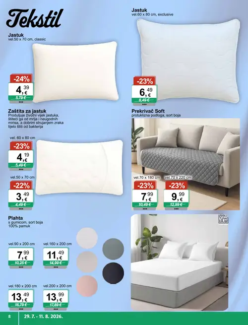 KTC katalog — stranica 8: Jastuk vel.50 x 70 cm, classic, Prekrivač Soft, Zaštita za jastuk, Jastuk vel.60 x 80 cm, exclusive (vrijedi 29. 07. 2026.–11. 08. 2026.)