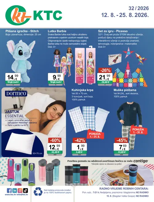 KTC katalog — stranica 1: Dormeo Jastuk ESSENTIAL, Muška pidžama, Kuhinjska krpa, Set za igru - Picasso (vrijedi 12. 08. 2026.–25. 08. 2026.)