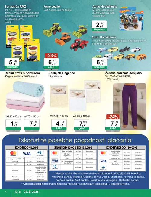 KTC katalog — stranica 4: Ženska pidžama donji dio, Agro vozilo, Stoljnjak Elegance, Stoljnjak Elegance (vrijedi 12. 08. 2026.–25. 08. 2026.)