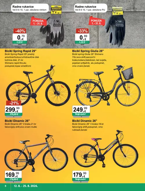 KTC katalog — stranica 8: WORKERS Radne rukavice, WORKERS Radne rukavice, Bicikl Spring Rapid 29", Bicikl Dinamic 26" (vrijedi 12. 08. 2026.–25. 08. 2026.)
