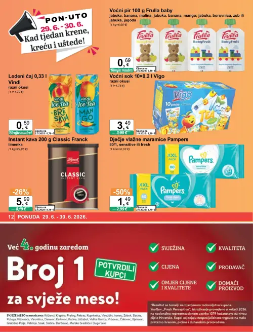 KTC katalog — stranica 12: Classic Franck Instant kava limenka, Vigo Voćni sok razni okusi (vrijedi 24. 06. 2026.–30. 06. 2026.)