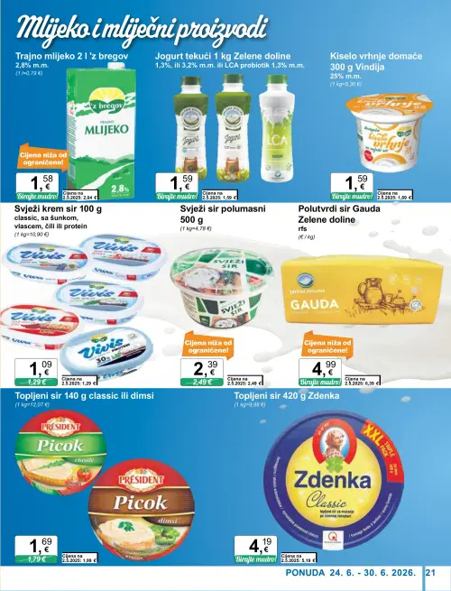 KTC katalog — stranica 21: Svježi krem sir 100 g classic, sa šunkom, vlascem, čili ili protein (vrijedi 24. 06. 2026.–30. 06. 2026.)