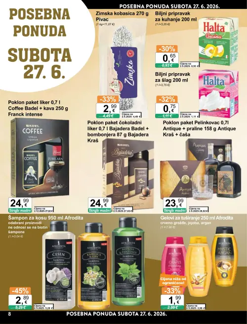 KTC katalog — stranica 8: Afrodita Šampon za kosu, Afrodita Gelovi za tuširanje, Zimska kobasica, Biljni pripravak za kuhanje (vrijedi 24. 06. 2026.–30. 06. 2026.)