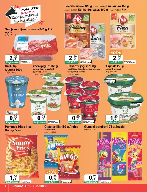 KTC katalog — stranica 6: Amigo Čips tortilja, PIK Pečena šunka (vrijedi 01. 07. 2026.–07. 07. 2026.)