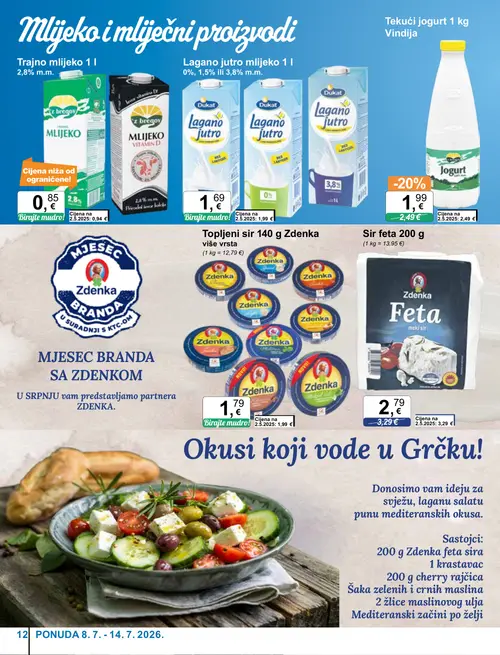 KTC katalog — stranica 12: Vindija Tekući jogurt, Zdenka Sir feta (vrijedi 08. 07. 2026.–14. 07. 2026.)