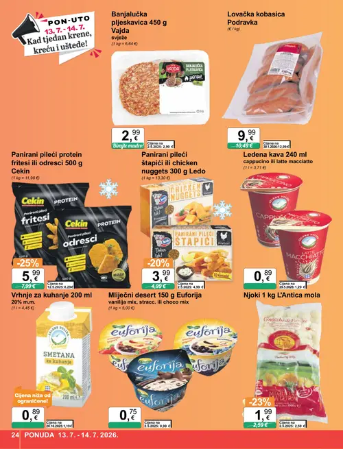 KTC katalog — stranica 24: Ledena kava, Vrhnje za kuhanje, Cekin Panirani pileći protein frites, Cekin Panirani pileći odresci (vrijedi 08. 07. 2026.–14. 07. 2026.)