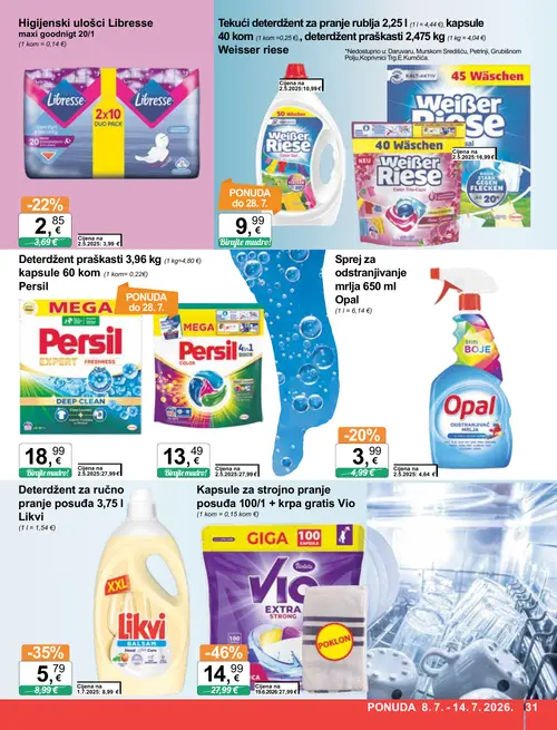 KTC katalog — stranica 31: Persil Deterdžent praškasti kapsule, Vio Kapsule za strojno pranje posuđa 100/1 + krpa gratis, Likvi Deterdžent za ručno pranje posuđa, Persil Deterdžent praškasti (vrijedi 08. 07. 2026.–14. 07. 2026.)