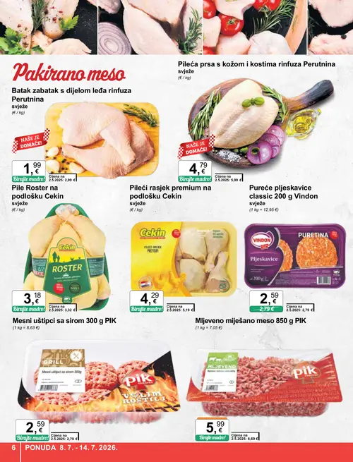 KTC katalog — stranica 6: Cekin Pile Roster na podlošku Cekin svježe, Cekin Pileći rasjek premium na podlošku Cekin svježe, PIK Mljeveno miješano meso 850 g PIK (vrijedi 08. 07. 2026.–14. 07. 2026.)