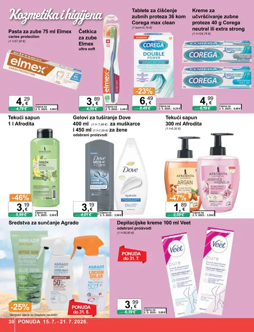 KTC katalog — stranica 30: Afrodita Tekući sapun 300 ml Afrodita, Dove Gelovi za tuširanje Dove 400 ml za muškarce, Dove Gelovi za tuširanje Dove 450 ml za žene, Afrodita Tekući sapun 1 L Afrodita (vrijedi 15. 07. 2026.–21. 07. 2026.)