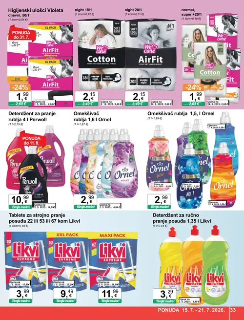 KTC katalog — stranica 33: Likvi Tablete za strojno pranje posuđa 22 ili 53 ili 67 kom Likvi, Likvi Tablete za strojno pranje posuđa 22 ili 53 ili 67 kom Likvi, Likvi Tablete za strojno pranje posuđa 22 ili 53 ili 67 kom Likvi, Ornel Omekšivač rublja 1,5 l Ornel (vrijedi 15. 07. 2026.–21. 07. 2026.)