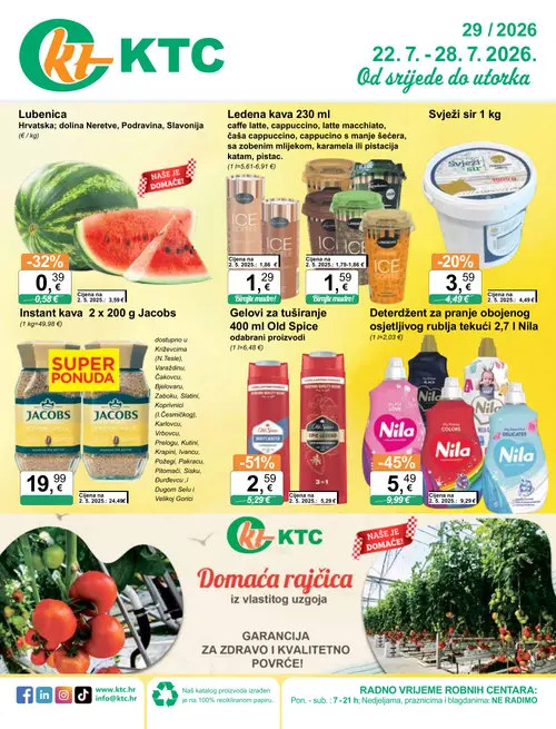 KTC katalog — stranica 1: Old Spice Gelovi za tuširanje Old Spice odabrani proizvodi, Nila Deterdžent za pranje obojenog osjetljivog rublja tekući, Lubeni, Svježi sir (vrijedi 22. 07. 2026.–28. 07. 2026.)